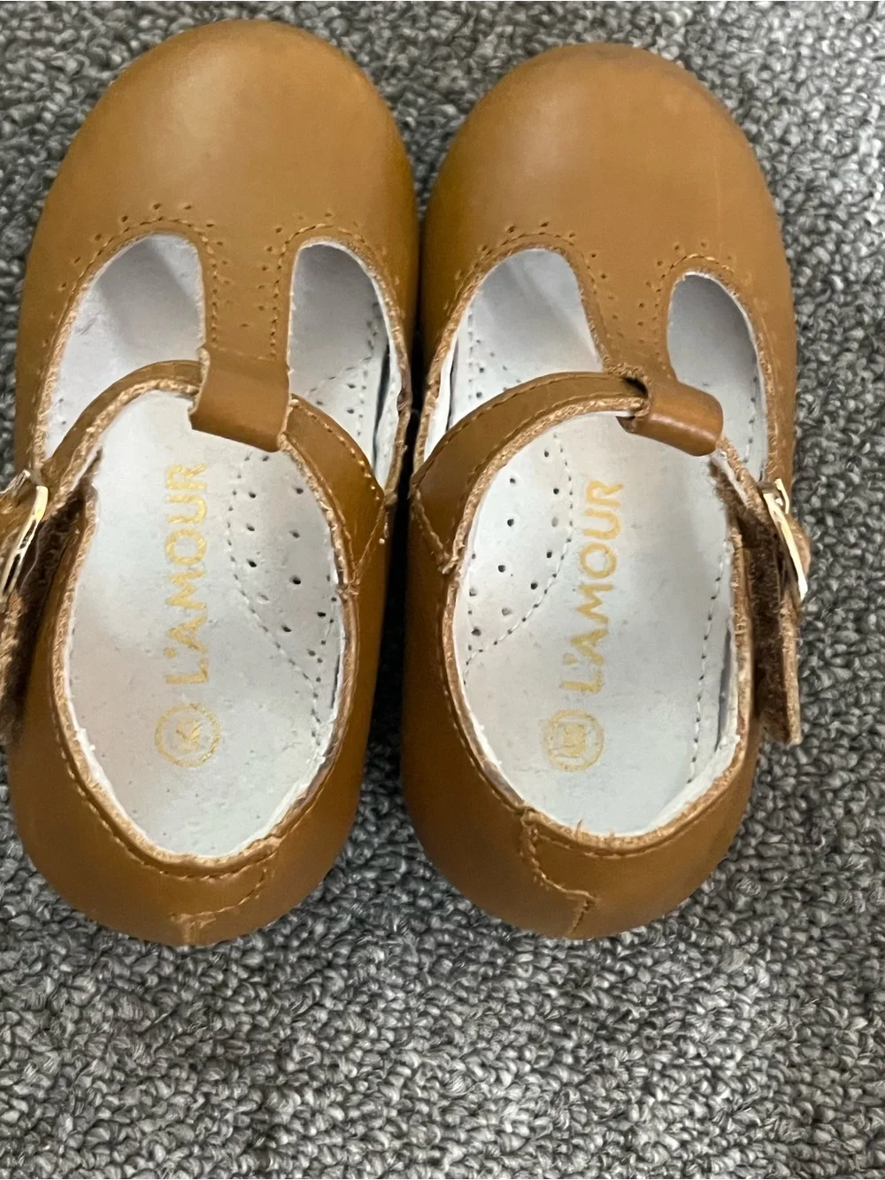 L'Amour Girls' T-Strap Mary Jane Shoes Leather Brown Size 6